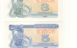 Ukraina  1 , 3,  5 ja 2  Karbovants. pakkasileitä