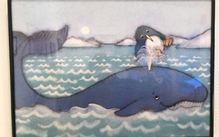 Valas ja pingviini - lastenhuoneen taulu (60,5 x 43 cm)