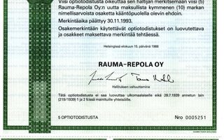 RAUMA-REPOLA Oy Optiotodistus 5 osaketta