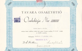 1938 Tavara Oy, Helsinki osakekirja