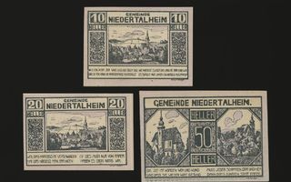 Itävalta Notgeld 10, 20, 50 Heller, Niedertalheim 1920