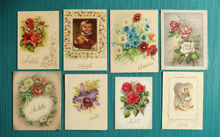 Vanhoja Äitienpäiväkortteja n. 15 x 20 cm.. 8 kpl