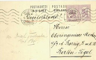 1921 60p ehiö lisämerkillä kortti Saksaan