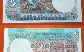 Intia  5 fives rupees * traktori - sileä seteli