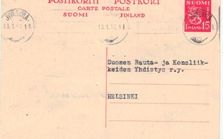 1952 M30 15mk ehiökortti JYVÄSKYLÄ -56