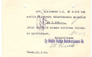 Vaasa,  v. 1942  firmakortti kotiseutukeräilijälle