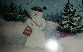 Nostalgia joulukortti : rikas lumiukko