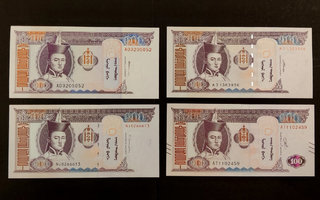 Mongolia 100 Togrog, 4kpl erilaisia, UNC