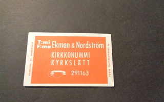 TT-etiketti T:mi F:ma Ekman & Norström Kirkkonummi Kyrkslätt