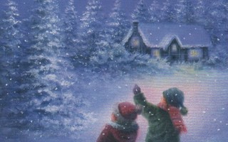 Lapset näkevät joulupukin reen (isohko taittokortti)