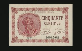 Ranska 50 Centimes, Paris 10.3.1920 aUNC