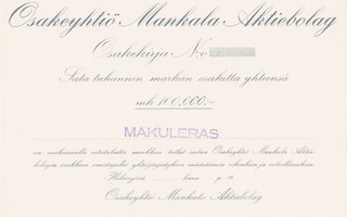 1949 Voimalaitosyhtiö Mankala Oy bla, osakekirja