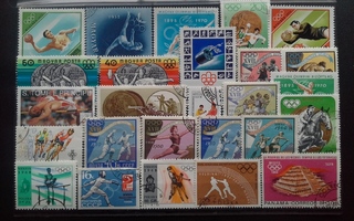 OLYMPIA KESÄKISAT postimerkkejä o 26 kpl. Iso N5 levy