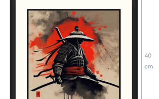 Uusi Samurai taulu 40 cm x 40 cm kehyksineen