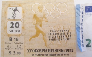 Lippu Pääsylippu Olympia 1952 Helsinki 20.7.52 Yleisurheilu
