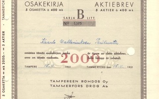 1951 Tampereen Rohdos Oy, Tampere pörssi osakekirja