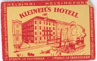 Tulitikkuetiketti Helsinki Kleineh´s Hotel