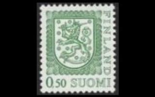 784IIBx ** Leijonamalli 0,50 mk typ II, B-ham, x-pap (1976)