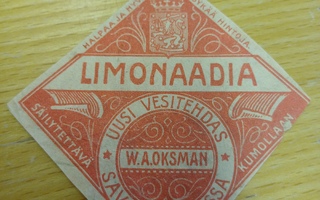 W. A. Oksman limonaadia Savonlinna etiketti.