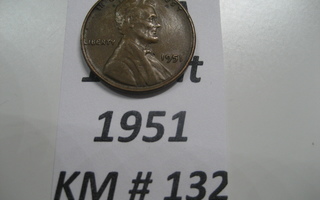 U.S.A   1 Cent 1951  KM # 132  Pronssi  "Lincoln - Wheat Pen