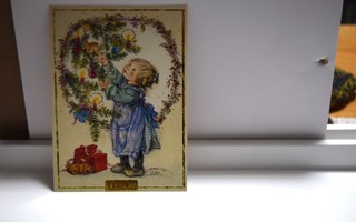 postikortti lisi martin tyttö koristelee kuusta