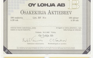 1989 Lohja Oy spec, Virkkala pörssi osakekirja