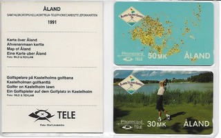 TELEn Åland-puhelukortit 1991 (kartta ja golffari)
