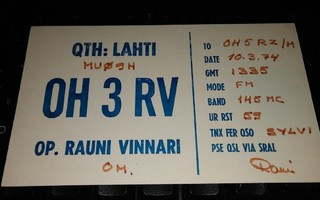 Lahti QSO kortti 1974 PK800/3