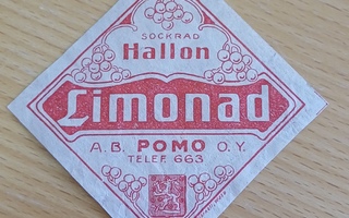 Sockrad Hallon Limonad A.B. Pomo O.Y etiketti!