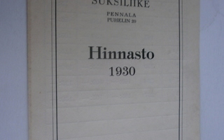 Orimattila, Pennala, Matti Parosen Suksiliike, Hinnasto 1930