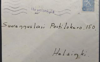 Pp-leima HIRVELÄNKYLÄ / Kouvola kirjeellä 1958