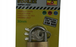 Stahlex Superlock Riippulukko 30mm, 3 avainta *UUSI*