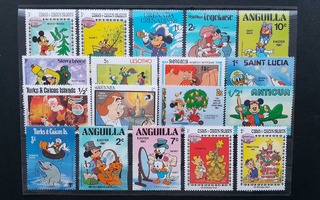 Walt Disney postimerkkejä ** 18 kpl. Iso N5 levy