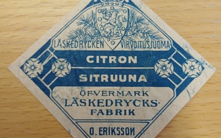 O. Eriksson Sitruuna öfvermark etiketti.