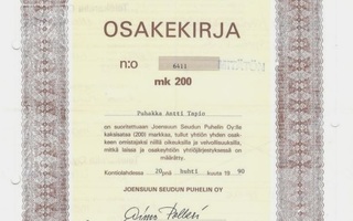 1990 Joensuun Seudun Puhelin Oy, Kontiolahti osakekirja