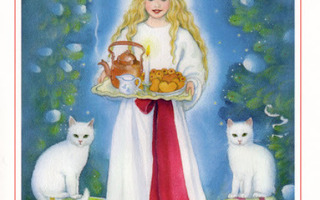 Salli Parikka: Lucia-neito ja kissat (isohko kortti)