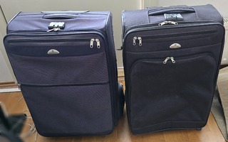 2 Samsonite matkalaukkua, sininen ja musta