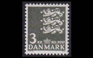 Tanska 483 ** Vaakuna 3 kr vihert.musta (1969)