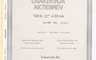 1986 Fiskars Oy, spec osakekirja pörssi