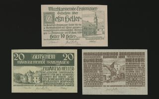 Itävalta Notgeld 10, 20, 50 Heller, Traismauer 1920