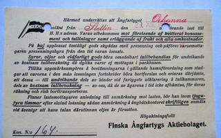FÅA ilmoituskortti s/s Oihonna - 1921