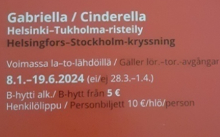 Hki-Tukholma risteilyetukortti VL, Myös Tal ja Tur 30.6asti