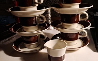 6kpl Arabian Inari kahvikuppia ja kermaastia.
