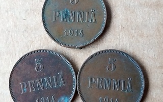 5 penniä 1914 - 3 kpl