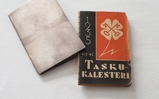 Taskukalenteri v.1935. Hopeiset kannet.