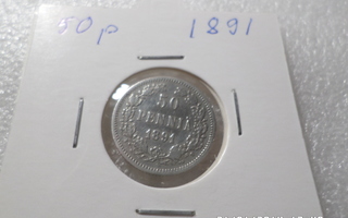 50  penniä  1891  hopeaa   kl 6-7