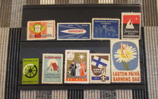 Kirjeensulkija merkkejä 9 kpl.Mm.Suomen Postimiesliitto 1956