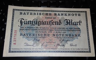 Saksa 50000 Mark 1923 Bavaria Munich Bayerische Notenbank