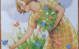 Rudolf Koivu - tyttö poimii kukkia