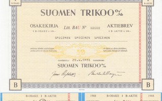 OKK 1988 Suomen Trikoo Oy, Tampere osakekirja pörssi spec